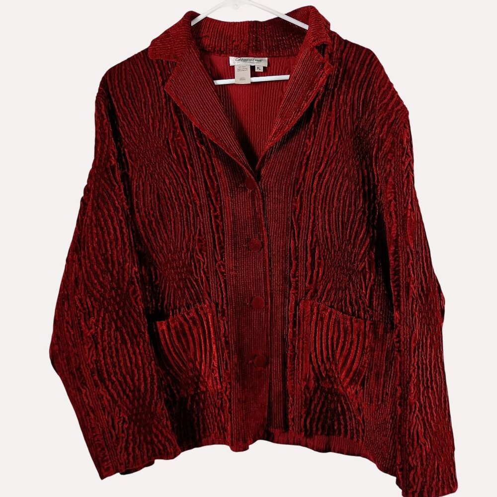 Textured Cardigan Jacket Womens PL Red Art to Wear Maximalist Pockets Coldwater